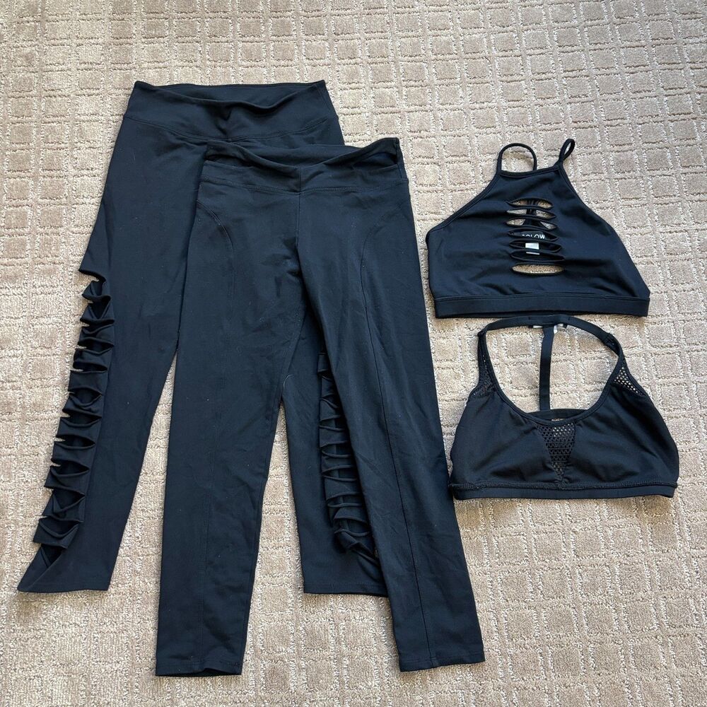 Solow Deconstructed Activewear Bundle Bras (S) Leggings (XS/S) Black Rip Cutout